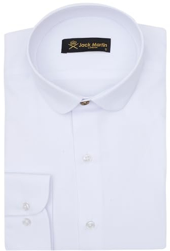 Jack Martin London Camisa con Cuello Redondo para Hombre | Camisas Negocios Slim fit y Camisas Casual con Cuello Redondo | Camisa Estilo Retro (Espiga Blanco,L)