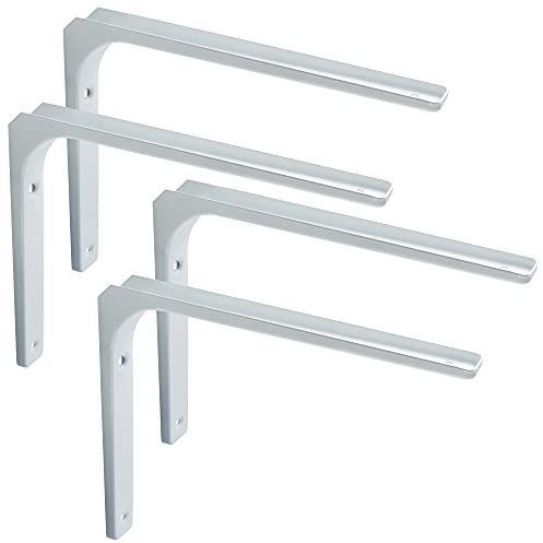 SAYAYO Shelf Bracket Heavy Duty L Brackets for Wood Angle Bracket 300*250mm | Large Wall Brackets for Shelves Metal Corner Shelf Support, Bright White Finished, 4 Pcs