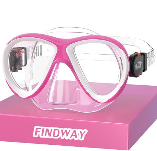 Findway Taucherbrille Kinder, Schwimmbrille Kinder für Jungen Mädchen,Schnorchelmaske 180°Panorama Verstellbares Silikonband Anti-Leck Tauchmaske für 3-14 Jahre