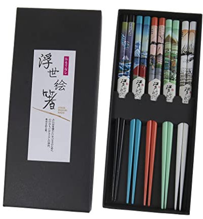 lachineuse - Coffret Baguettes Japonaises Mont Fuji - 5 Paires Colorées Paysages Zen Estampes - Vague Hokusai - Chopsticks - Sushi, Ramen, Nouilles & Riz - Cadeau Cuisine Asiatique Chinoise