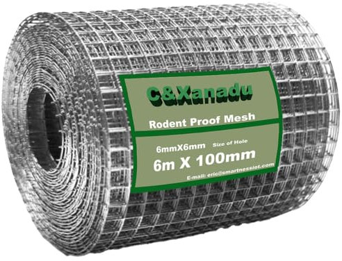 C&Xanadu 100mm X 6m Wire Mesh Roll,Rodent Proofing Metal Mesh Galvanised,Welded Steel Mesh Panels Stop & Prevent Rat & Mouse Access
