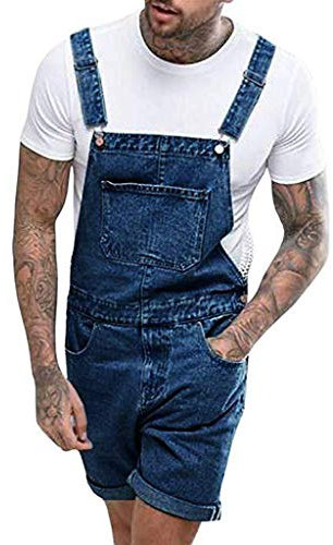 LOIJMK Jumpsuit Kurz Herren Jeans Overall Mode Arbeitsoverall Männer Latzhosen für Herren Trendy Hosenanzug Lätzchen Hose Denim - Latzhose Trägerhose Mädchen - Strampler Casual Kurze Hosen