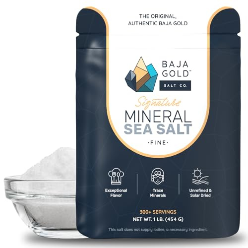 Baja Gold Mineral Sea Salt – Fine Grind – Unrefined, Mineral-Rich & Low in Sodium – 100% Natural, No Additives – Perfect for Seasoning, Cooking & Baking, Available in 454g