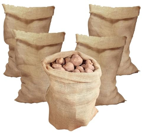 YAYODS Paquete de 5 sacos grandes de arpillera, 100 cm x 61 cm, sacos de patatas para almacenamiento, sacos de yute de arpillera fuertes y duraderos, bolsas de almacenamiento de verduras