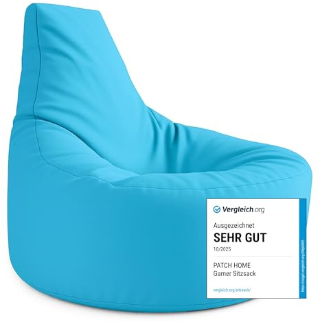 PATCH HOME Gamer kudde och lounge sittsäck fåtölj sittdyna sittsäckar gaming, färdigfylld med polystyren, lämplig för inomhus- och utomhusbruk (Ø 80 cm x höjd 90 cm, Aqua)