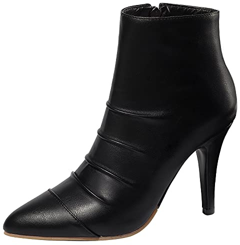 Gicoiz Mujer Oficina Trabajo Tacón de Aguja Botas Cortas Puntiagudo Invierno Formal Tacón Alto Slouch Botín Zip Elegante Lazostie Zapatos Negro Talla 36 EU