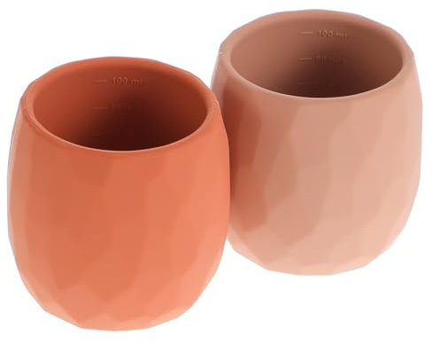 meanus Training Cups for Toddler Baby, 100% Silicone Baby Weaning Open Cup Drinking Cup with Capacity Markings, BPA Free, Pack of 2 (New Clay+Muted)