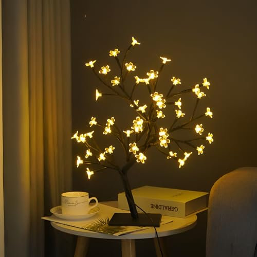 Tuzsocr Arbre lumineux à LED, 24/48 fleurs, cerisier, guirlande lumineuse scintillante, branches réglables, décoration de Noël pour salon, bureau, salle à manger, hôtel, intérieur (style 3)