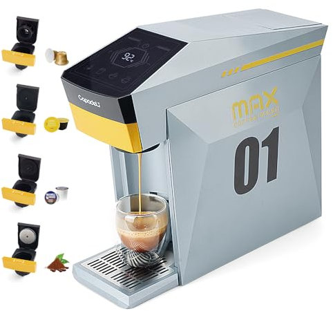 Multifunctional 4 in1 Espresso Machine, 19Bar Pressure Single Serve Coffee Maker for Nespresso Original Capsule/K-cup Capsule/L’OR Ne'spresso Original Capsule/Do'lce Gusto/Ground Coffee (Gray)