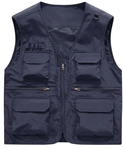 Vhersily Chaleco de trabajo impermeable multibolsillos con diseño profesional para pesca, senderismo y fotografía con bolsillos de verano chaleco pescador caza exterior ligero resistente