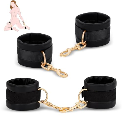 Kit de bondage BDSM, attaches - 4 ensembles avec menottes réglables, menottes pour poignets et chevilles, jeux SM pour adultes, jouets sexuels pour couples débutants