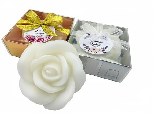 detalles boda para invitados, juego de Rosa velas personalizadas regalos originales para invitados de bodas, recuerdos comunion bautizo de boda (blanco, juego de 100)