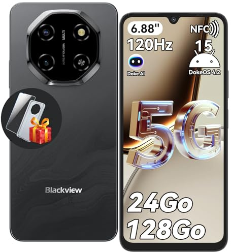 Blackview Smartphone 5G, 24GB+128GB/2TB TF, Telefono Cellulare 6.88'' HD 120Hz, Android 15, Unisoc T8100, 5000mAh, 16MP+8MP, 5G Dual SIM/OTG/NFC/Face ID/Fingerprint