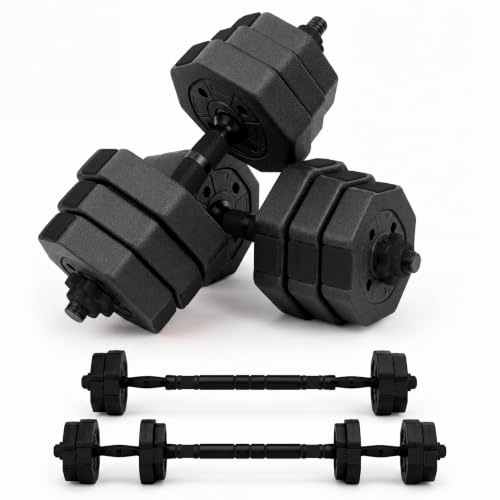 unycos - Juego de Mancuernas Ajustables con Discos Intercambiables y Barra Recta de Conexión, Set de Entrenamiento de Fuerza para Fitness, Gimnasio en Casa (Black Transformer, 20 kg)
