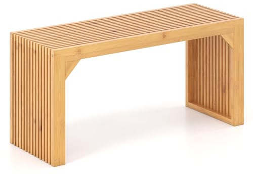 COSTWAY Banc Bout de Lit 90 cm, Banquette Lit en Bambou, Plateau à Lattes, Structure Triangulaire, Banc pour Chambre Salon Entrée Cuisine, Charge 300 kg, 90 x 33 x 43 cm