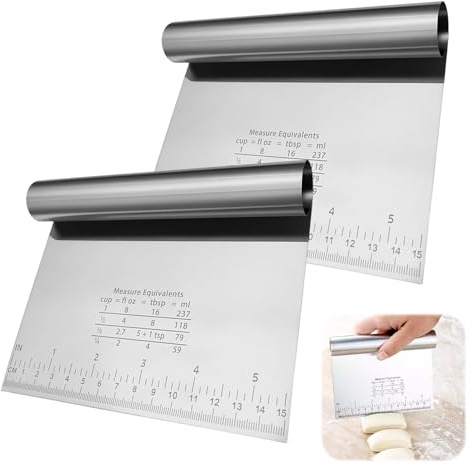 2 Pcs Rascador de Vegetales, Espátula de Masa, Rasqueta De Masa De Acero Inoxidable Con Escala De Medición, Rascador De Cocina Para Tartas, Tartas, Pizza, Utensilios De Hornear