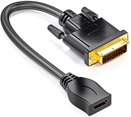 deleyCON DVI auf HDMI Adapter-Kabel - DVI Stecker zu HDMI Buchse 24+1-1080p Full HD HDTV 1920x1080 - vergoldete Kontakte - TV Beamer PC - Schwarz