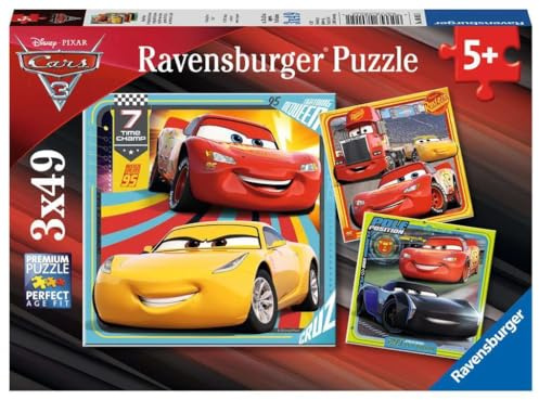Ravensburger 08015-3x49 bitar Barnpussel från 5 år - Disney Cars - Legender på racerbanan - en rolig aktivitet för familjen och barnen