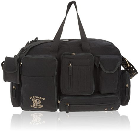 ELEPHANT Canvas Reisetasche XL 58 cm / 50 L Sporttasche viel Fächer + Flasche (Schwarz)