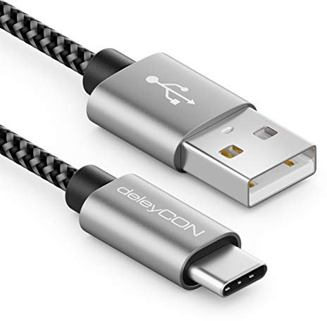 deleyCON 1,5m Nylon USB-C Kabel Ladekabel Datenkabel USB Typ C Metallstecker Laden & Synchronisieren von Handy & Smartphone