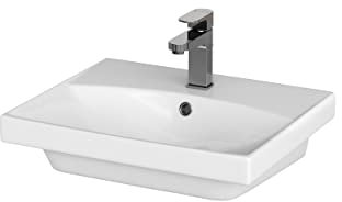 CERSANIT Waschbecken Eckig | BxT: 50,5 x 40 cm | Aufsatzwaschbecken Eckig | Waschbecken Bad | Handwaschbecken | Waschbecken aus Keramik | Zentrales Hahnloch und Überlauf | Weiß