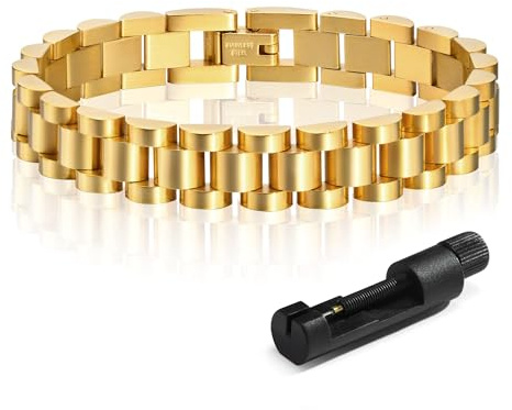 MPRAINBOW 18K Gold Plated Chain Link Bracelet, Stainless Steel Crystal Friendship Bracelets Bangle,Watch Band Chains Wristband Jewelry with Adjust Tool