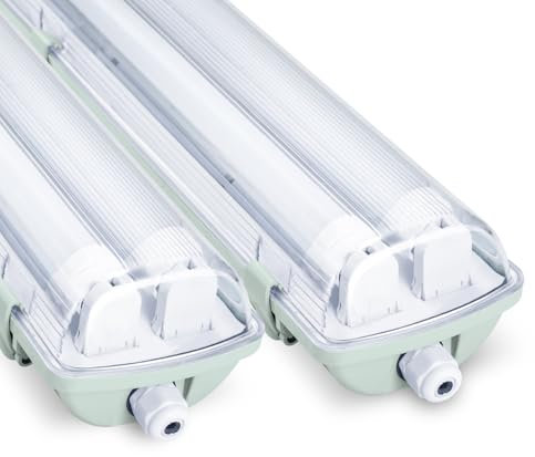 Vigevee LED Feuchtraumleuchte Wannenleuchte 150cm 2 x 24w 4800LM Neutralweiß 4500K Doppelt T8 LED Röhre, IP65 Wasserfest Feuchtraumlampe Werkstattlampe für Garage, Keller, Büro - 2 Stück