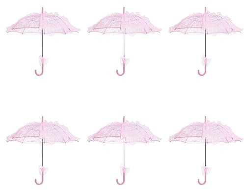 Theaque Sonnenschirm im Westernstil, Spitze, Fleur, Dekoration, Hochzeit, Brautschirm, Größe S, Rosa, 6 Stück, S
