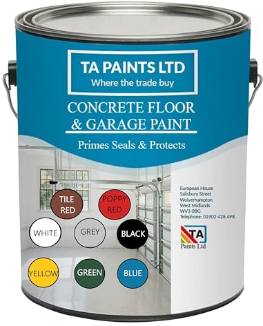 T A Paints Ltd 5L Heavy Duty Concrete Floor & Garage Paint 3 in 1 Primer Sealer Protects Industrial Factory 1K Polyurethane Coating (Gloss BS 04 E 53 Red)