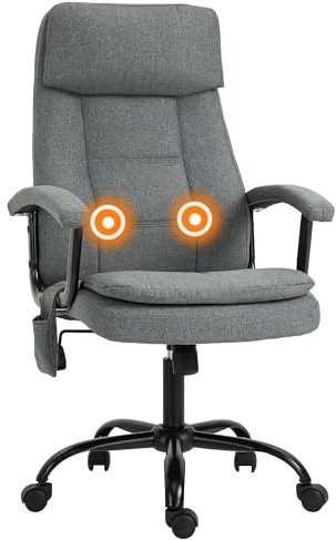 Vinsetto Office Chair, Linen Fabric Desk Chair with 2 Point Massage in Lumbar, Adjustable Height, Rolling Wheels, Grey