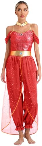 Freebily Disfraz Princesa Árabe Mujer Ropa Árabe India Sin mangas Traje de Danza del vientre Disfraz para Cosplay Halloween Carnaval Rojo M