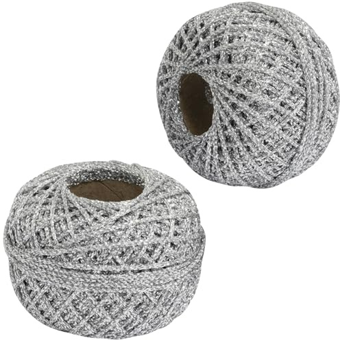 AERZETIX - C73413 - Juego de 2 Pelotas de cordón Trenzado 50m x 1mm Hilo Brillante - Color Plata - Rollo Hilo Cuerda Metalizado decoración proyectos creativos Arte Embalaje retorcido