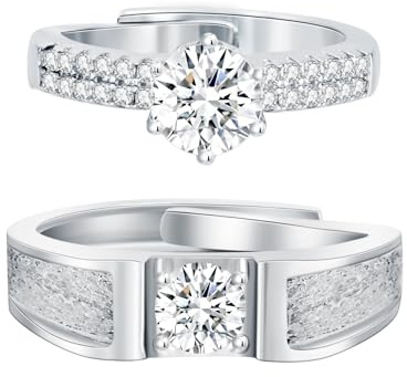Vxddy Parejas Anillos Ajustable Pareja Promesa Anillo Compromiso Alianzas Boda Plata de Ley Aniversario Regalo