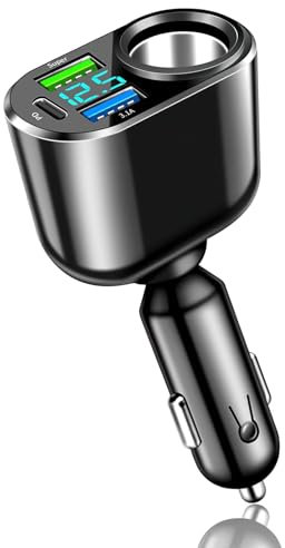 Novstuf 66W Car Charger Adapter, 12V/24V 3A Fast Charging Adapter with LED Voltage Display and USB PD3.0 Ports Cigarette Lighter Socket Splitter for iPhone Samsung GPS All Auto Models