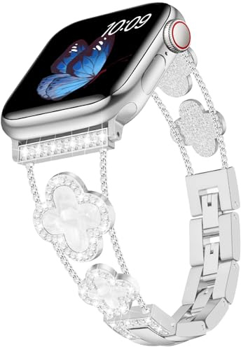 Tasikar Bling Diamond Damarmband Kompatibelt med Apple Watch-armband 49mm 46mm 45mm 44mm 42mm 41mm 40mm 38mm Ultra SE serien 10 9 8 7 6 5 4 3 2 1 Lucky Clover Dressy Ersättningsarmband