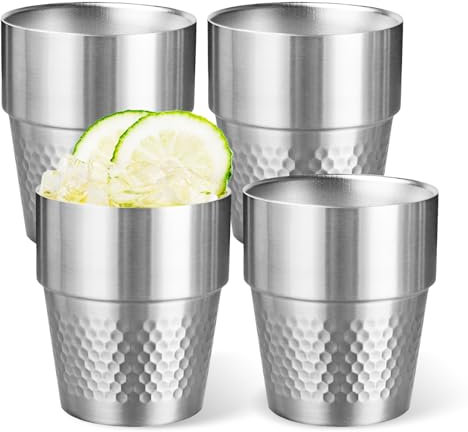 PORFOYO Vasos De Acero Inoxidable,4 Piezas 300 Ml Taza De Acero Inoxidable,Vaso De Cerveza De Acero Inoxidable,Vasos De Cerveza De Acero Para Viajes,Camping,Actividades Al Aire Libre