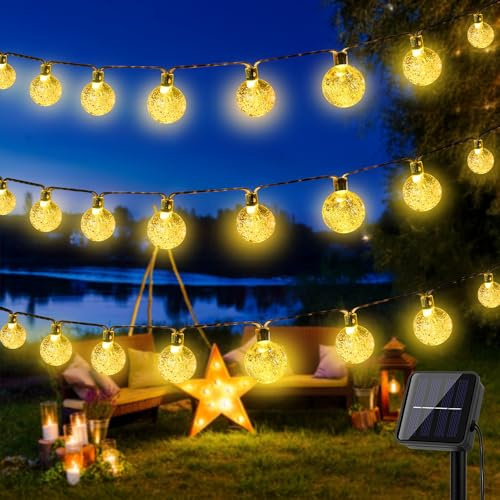 Catena Luminosa Esterno Solare 12M 60LED, IP65 Impermeabile Luci da Esterno Giardino Solari, 8 Modalità & Funzione Memoria Luci Solari da Giardino per Terrazzo, Gazebo, Festa, Balcone (Bianco Caldo)