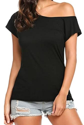 SHOBDW Camisas De Verano con Hombros Descubiertos para Mujer Estilo Casual Sueltas Manga Corta TúNicas Camiseta Interior Body Mujer Camisa Talla 54 Blusa Blanca Algodon Camisola De Leopardo