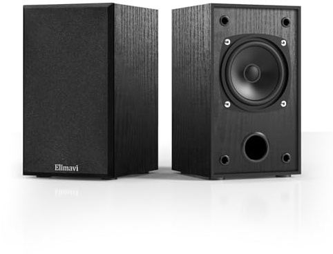 Elimavi Passive Bookshelf Speakers for Home Theater Surround Sound, Satellite Stereo Speakers with Classic Wood Grain for Record Player/Computer/TV, Wall Mountable, Cable Included, Black