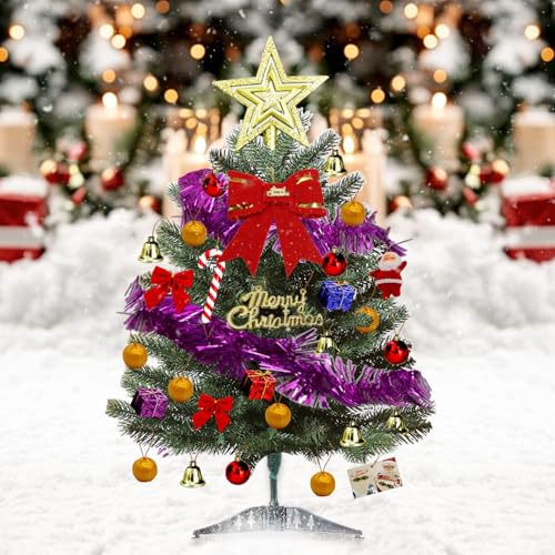 Petit Sapin de Noel 60cm,Mini Sapin de Noel avec Ornements Suspendus,Nœud décoratif Étoile de Sapin de Noël,pour décoration de Noël à Faire soi-même de Vacances de fête,Meilleur Cadeau de Noël