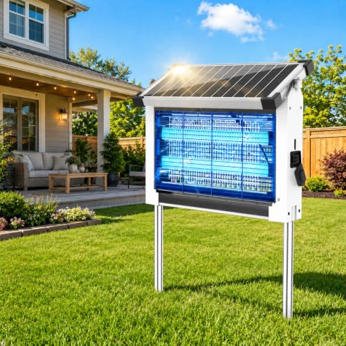 Dnenellr Lámpara Antimosquitos Solar Exterior, Mata Moscas IPX5 (Blanco)