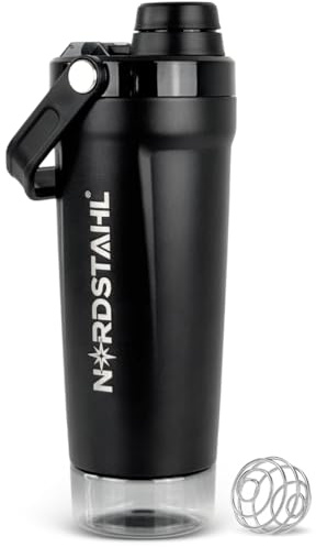 Coctelera de proteínas aislada de acero inoxidable, 610 ml, con compartimento para polvo, térmica, fría 24 horas, a prueba de fugas, apta para lavavajillas y sin BPA (Midnight Black)
