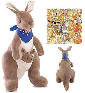 JynxtoyZeal Peluche Canguro Realista, Cojín de Peluche con Forma de Canguro, Adhesivos Decorativos de Animales Bonitos, Regalo de Cumpleaños Decoración para Salón y Dormitorio 32 cm