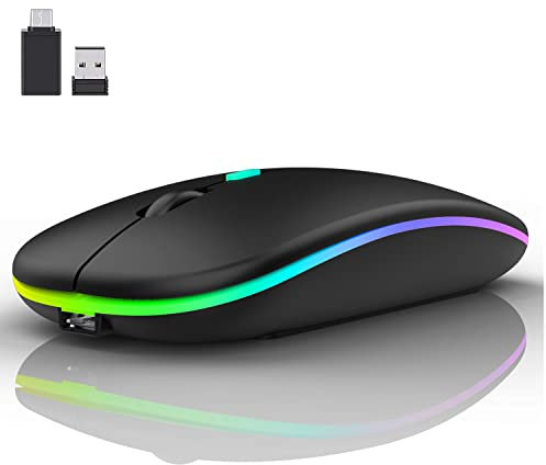 LEAPEST Mouse Bluetooth senza fili (Bluetooth 5.0 + USB 2,4 GHz), mouse wireless da ufficio ottico ricaricabile, mouse per MacBook Air Pro, iPad, Mac, PC, computer portatile, desktop (nero)