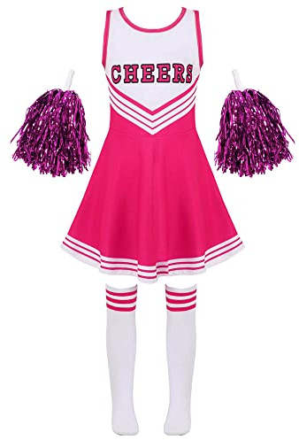 Aislor Costume Cheerleadering Enfants Filles Déguisement Uniforme de Pom-Pom Girl Fête Carnaval Halloween Party Cosplay Outfit Tenue Rose 11-12 ans