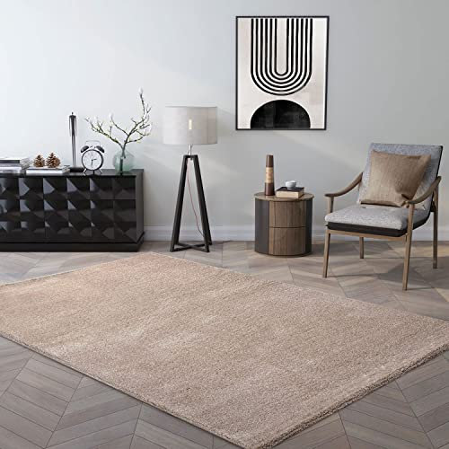 VIMODA Teppich kurzflor Einfarbig Super Qualität Ultra Soft für Wohnzimmer, Kinderzimmer, Schlafzimmer Läufer, Farbe:Beige, Maße:200x290 cm