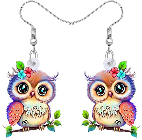 YAYAKO Boucles d'oreilles Hibou Chouette en Acrylique Printemps-été Boucles d'oreilles Oiseaux Mignons pour Femme Fille Cadeaux de Fête des Mères (Multicolore)