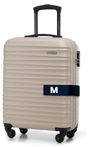 WITTCHEN Maleta Equipaje de Mano Equipaje de Cabina pequeña Trolley de Cabina ABS Carcasa rígida 4 Ruedas giratorias Cerradura de combinación asa telescópica Groove Line Beige Ryanair/Vueling/Iberia