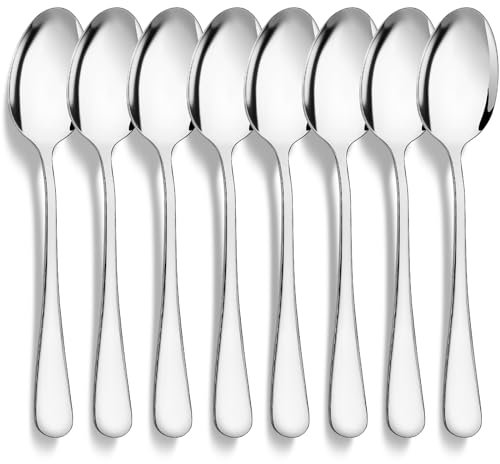 CoKeeSun 8 Pieces Dinner Spoons, Stainless Steel Spoon Set, Mirror Polished Tablespoon, 18.5cm Soup Spoons, Silver Dessert Spoons, Table Spoons Cutlery for Home, Kitchen or Restaurant, Dishwasher Safe