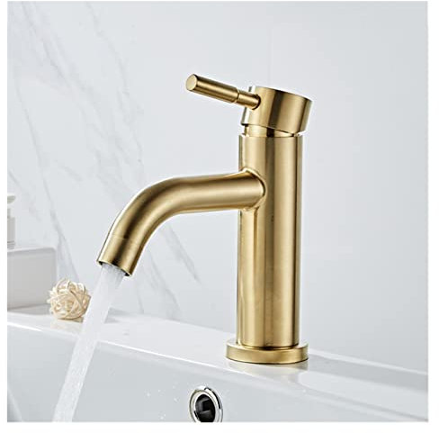 Badezimmer-Waschtischarmatur Deck montiert Kalt- und Warmwasser-Mischbatterie Einhand-Armaturen aus gebürstetem Gold-Edelstahl 304 (Color : Long B)
